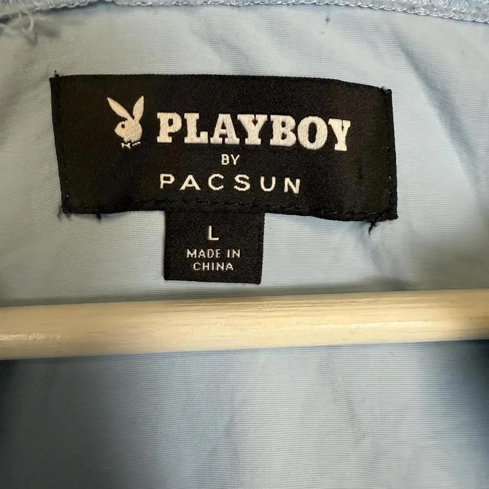 Playboy by Pacsun Men's Size Large Light Blue 1/4 Zip Pullover Rabbit Logo